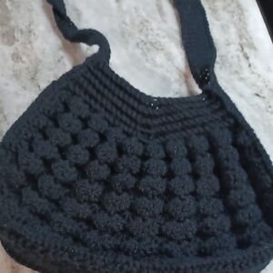 Chic Black Knit Shoulder Bag